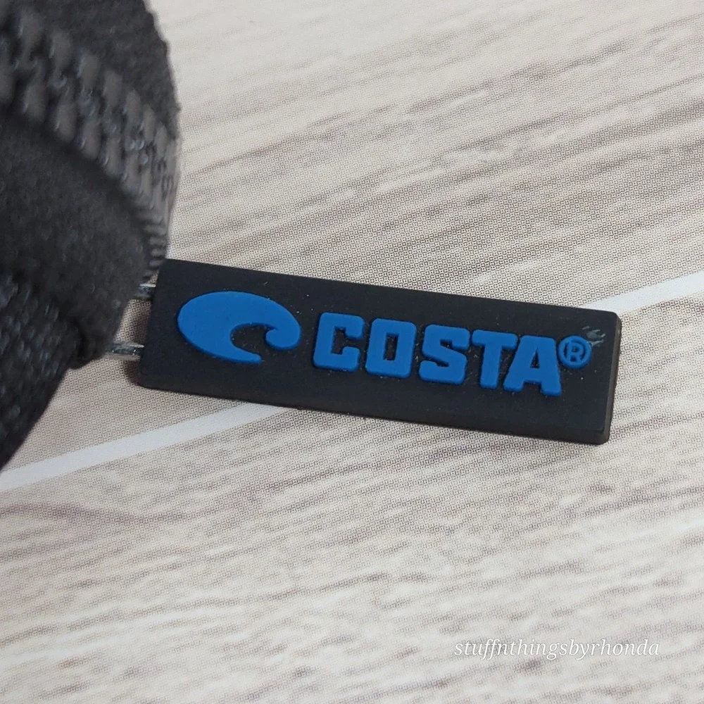 Costa Glass Case Nylon Clamshell Zippered Black Del Mar Blue Logo